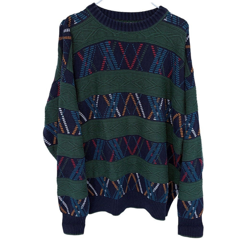 Vintage Knit Crewneck Sweater Large Green Navy Colours by‎ Alexander Julian